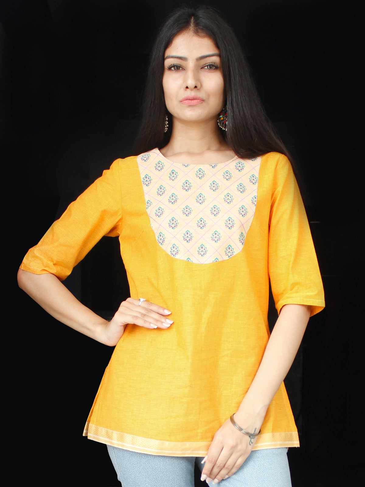 Mustard Yellow South Handloom Cotton Top With  Zari Border - T45FXXX