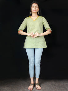 Sage Green South Handloom Cotton Top With  Zari Border - T46FXXX