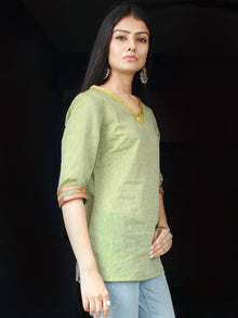 Sage Green South Handloom Cotton Top With  Zari Border - T46FXXX