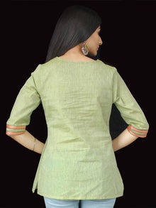 Sage Green South Handloom Cotton Top With  Zari Border - T46FXXX