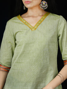 Sage Green South Handloom Cotton Top With  Zari Border - T46FXXX