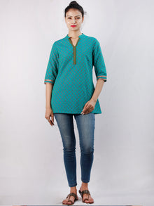 Teal Green Purple South Handloom Cotton Top With  Zari Border - T52FXXX