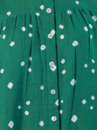 Green White Bandhani Glace Cotton Top With Shirt Style  - T56FXXX