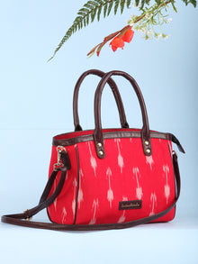 Red Ikat & Vegan Leather Bucket Style Hand Bag - B1501