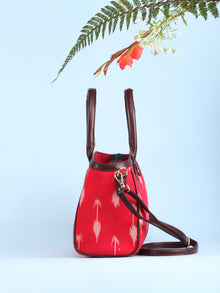 Red Ikat & Vegan Leather Bucket Style Hand Bag - B1501