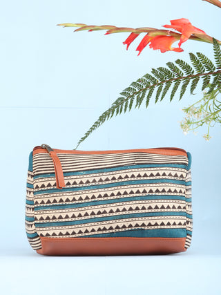 Beige Black Hand Block Printed Utility Bag - B1607