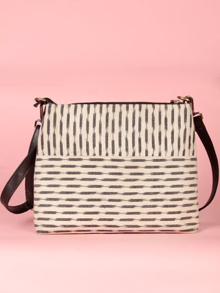 Off White Grey Ikat Sling Bag - B1702