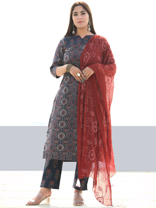 Utsav Shifat - Ajrakh Kurta Pants & Dupatta - KS21A2582D