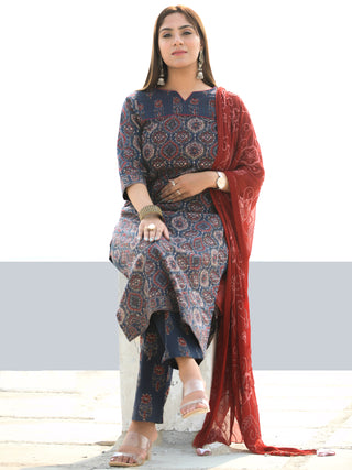 Utsav Shifat - Ajrakh Kurta Pants & Dupatta - KS21A2582D
