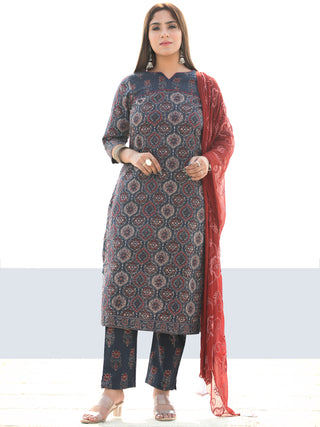 Utsav Shifat - Ajrakh Kurta Pants & Dupatta - KS21A2582D