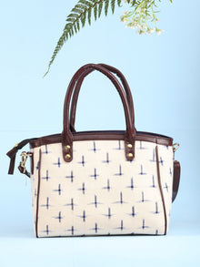 OffWhite Ikat & Vegan Leather Bucket Style Hand Bag - B1503