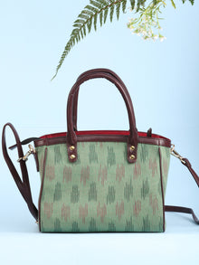 Green Ikat & Vegan Leather Bucket Style Hand Bag - B1504