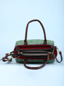 Green Ikat & Vegan Leather Bucket Style Hand Bag - B1504