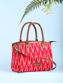 Red Ikat & Vegan Leather Bucket Style Hand Bag - B1505