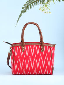 Red Ikat & Vegan Leather Bucket Style Hand Bag - B1505