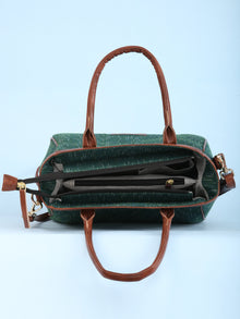 Green Ikat & Vegan Leather Bucket Style Hand Bag - B1506