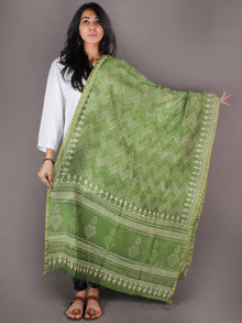 Prussian Green Ivory Chanderi Hand Block Printed Dupatta- D04170103