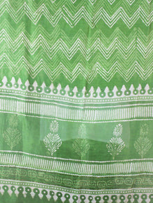 Prussian Green Ivory Chanderi Hand Block Printed Dupatta- D04170103