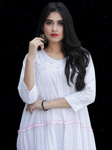 Chandni Sumnah - Cotton Dobby Tiered Long Dress With Embroidery  - D445FP01