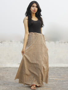 Hand Block Printed Wrap Around Skirt In Beige Maroon Black - S40F365