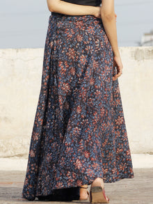 Hand Block Printed Wrap Around Skirt In Indigo Black Maroon Beige - S40F596