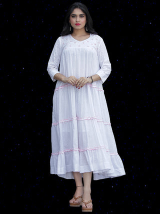 Chandni Sumnah - Cotton Dobby Tiered Long Dress With Embroidery  - D445FP01