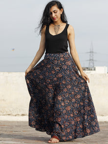 Hand Block Printed Wrap Around Skirt In Indigo Black Maroon Beige - S40F596