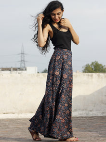 Hand Block Printed Wrap Around Skirt In Indigo Black Maroon Beige - S40F596