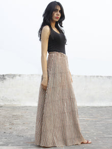 Hand Block Printed Wrap Around Skirt In Beige Maroon Black - S40F365