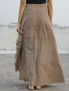 Hand Block Printed Wrap Around Skirt In Beige Maroon Black - S40F365
