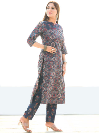 Ajrakh Zohra - Ajrakh Kurta Pants & Dupatta - KS21B2582D