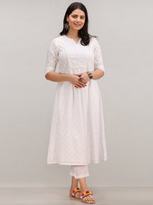 Noor Ejaz - Self Emboss Work ALine Kurta Pant Set With Mirror Work Dupatta - KS116AXXD2