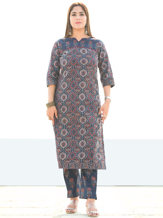 Ajrakh Zohra - Ajrakh Kurta Pants & Dupatta - KS21B2582D