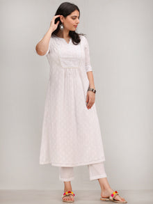 Noor Foziya - Self Emboss Work ALine Kurta Pant Set With Leheriya Dupatta - KS116AXXD11