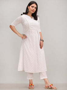Noor Foziya - Self Emboss Work ALine Kurta Pant Set With Leheriya Dupatta - KS116AXXD11