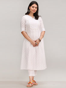 Noor Ejaz - Self Emboss Work ALine Kurta Pant Set With Mirror Work Dupatta - KS116AXXD2