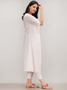 Noor Ejaz - Self Emboss Work ALine Kurta Pant Set With Mirror Work Dupatta - KS116AXXD2