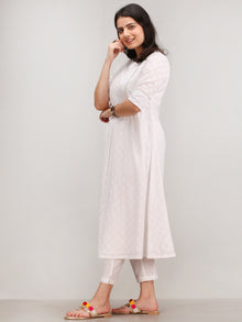 Noor Ejaz - Self Emboss Work ALine Kurta Pant Set With Mirror Work Dupatta - KS116AXXD2