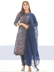 Ajrakh Zohra - Ajrakh Kurta Pants & Dupatta - KS21B2582D