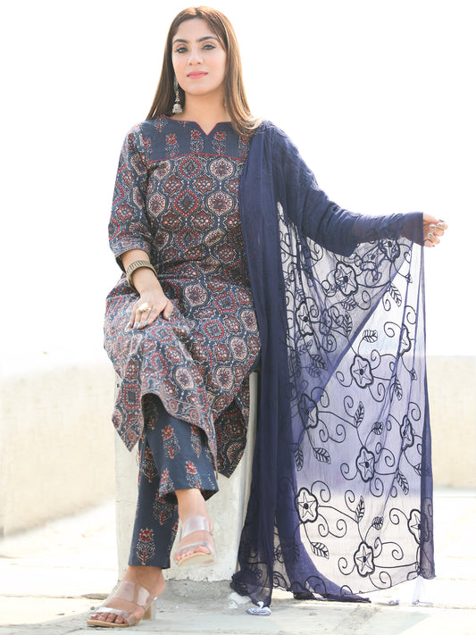 Ajrakh Zohra - Ajrakh Kurta Pants & Dupatta - KS21B2582D