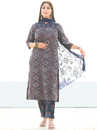 Ajrakh Zohra - Ajrakh Kurta Pants & Dupatta - KS21B2582D