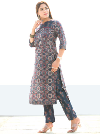Ajrakh Zohra - Ajrakh Kurta Pants & Dupatta - KS21B2582D