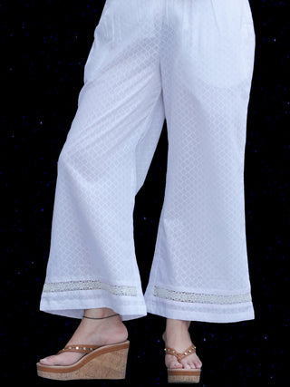 Chandni Madiha - Cotton Kurta Palazzo Set With Embroidered Chiffon Dupatta - KS40SFP05BWD