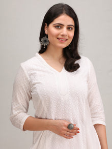 Noor Hafia - Self Embroidred ALine Kurta Pant Set With Bandhini Dupatta - KS01AXXD1