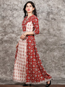 White Red Black Bagh Printed Asymmetric Panel Cotton Long Dress  - D309F1714