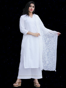 Chandni Madiha - Cotton Kurta Palazzo Set With Embroidered Chiffon Dupatta - KS40SFP05BWD