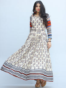 Naaz Sharia - Hand Block Printed Raglan Sleeves Cotton Dress  -  DS115F001