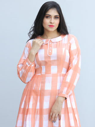 Gulzar Shezan -  Block Printed Knife Pleated Long Dress - D460F2289