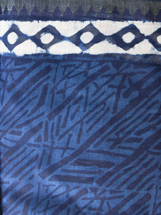 Indigo Hand Block Printed With Natural Colors Chanderi Saree with Geecha Border - S03170406