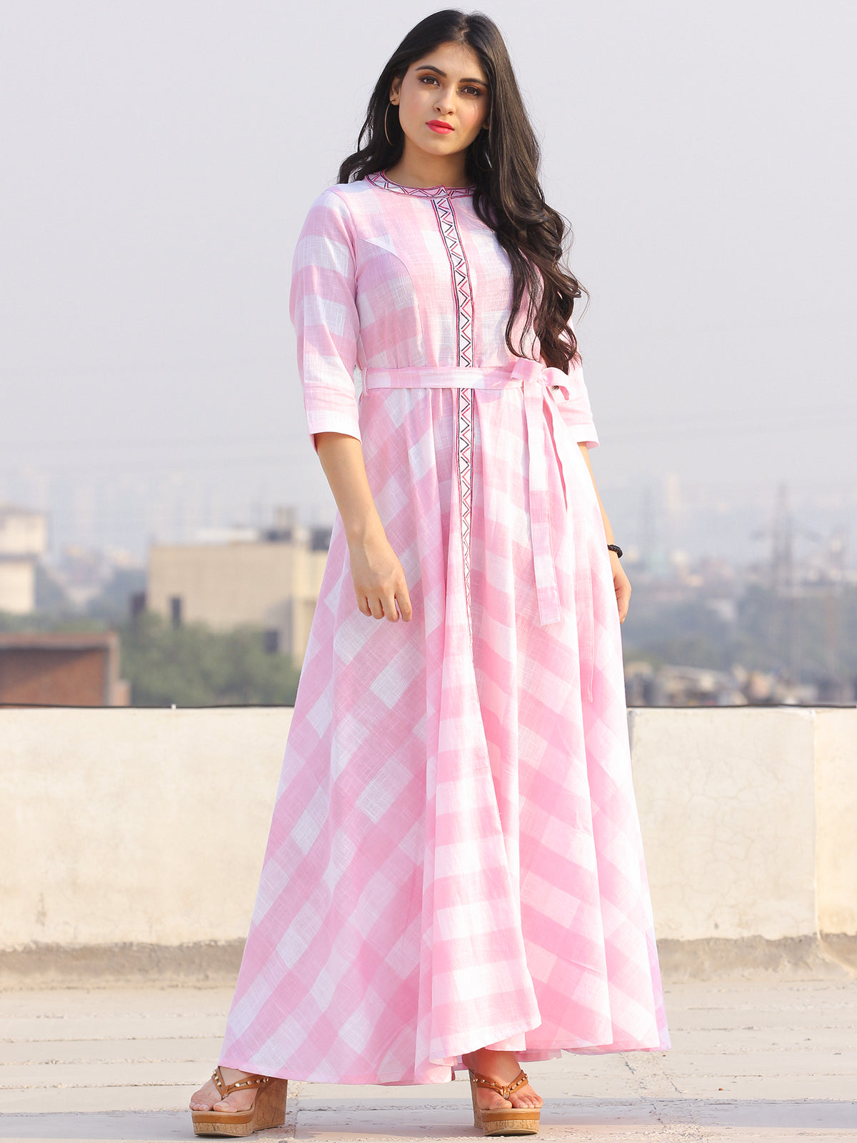 Gulzar Gulabi - Dress - Round Collar Embroidered Cotton Long Dress - D458F2288